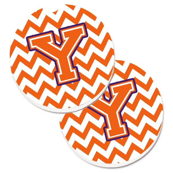 Carolines Treasures Letter Y Chevron Orange and Regalia Set of 2 Cup Holder Car Coaster CJ1062-YCARC - main